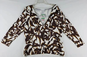 Charter Club Sweater Cardigan Women Size Large 3/4 Sleeve Brown White Gold NEW  - Picture 1 of 8