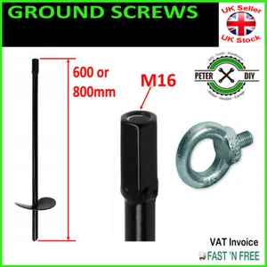 GROUND SCREW Helix Heavy Duty ANCHOR Playhouse Trampoline 600/800mm M16 BLACK - Picture 1 of 4