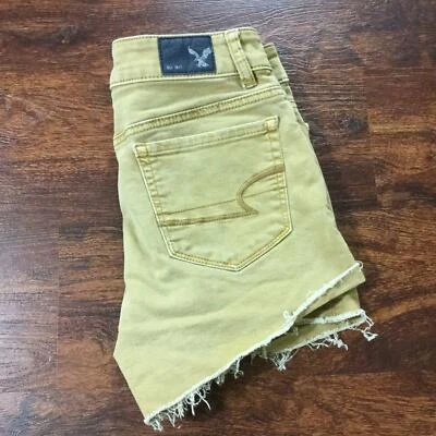 Pantalones cortos de mezclilla marrón súper elásticos AMERICAN EAGLE de tiro alto para mujer 0 Foto 1 de 4