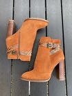 Office Boots Size 5, Suede Ginger/tan Snake Print Leather Strap Block High Heels