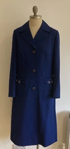 1970s/80s Vintage Blue "Admyra London" Trevira Coat with Silver Snaffle Trim - Picture 1 of 9
