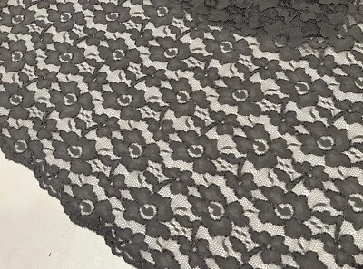 GRAY  Corded Stretch  Embroidery Lace Fabric 50” Width 1 Yard - Image 1 of 4