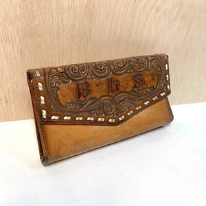 Vintage Tony Lama Women's Leather Wallet Western Cowgirl Tooled "BLS" - Picture 1 of 10
