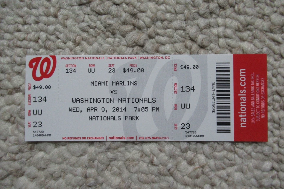 NATIONALS VS MARLINS 4/9/2014 FULL TICKET ~ JAYSON WERTH (GRAND SLAM HR) - Imagem 1 de 1