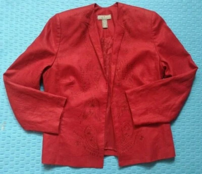 Jaqueta casaco Kate Hill Petite feminina tamanho 14P marrom vermelha bordada concha de linho - Imagem 1 de 4