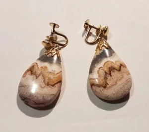 14k Gold gefüllt Schraubverschluss Ohrringe mit 1,25" Achat Anhänger echte echte Steine - Bild 1 von 11