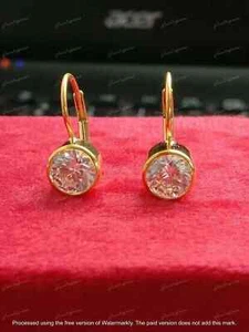 2Ct Round Lab-Created Diamond Women's Lever Back Earrings 14K Yellow Gold Finish - Picture 1 of 1