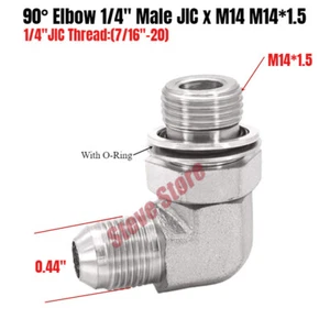 Hydraulic Fitting 90° Elbow 1/4"(7/16"-20) Male JIC x M14 M14*1.5 Male O-Ring - Picture 1 of 3