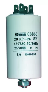 Condensateur moteur de démarrage / permanent 20µF 20uF 450V à cosses + vis CBB60 - Imagen 1 de 5
