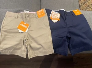 Gymboree Girls Uniform Navy & Khaki Tan Wrinkle Free Adjustable Shorts Sz 6 NWT - Picture 1 of 5