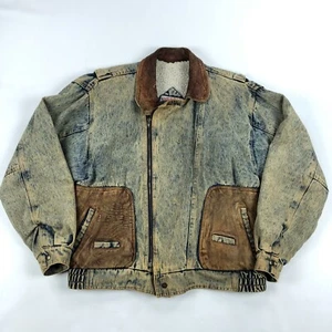 Vintage 80s Denim Jacket Medium Distressed Grunge Essentials Sherpa Lined - Picture 1 of 15