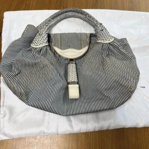 FENDI Hand Spy Bag Stripe Hickory Denim Leather Blue White From Japan Authentic - Picture 1 of 9