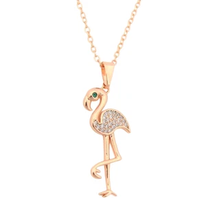Flamingo Bird Rose Gold Plated Cubic Zirconia CZ Pendant Chain Necklace GIFT BOX - Picture 1 of 9