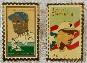 Jackie Robinson & Roberto Clemente commemorative postage stamp pins - Picture 1 of 2