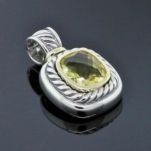 David Yurman Silver/14K Yellow Gold Lemon Citrine Albion Cable Pendant Enhancer - Picture 1 of 3