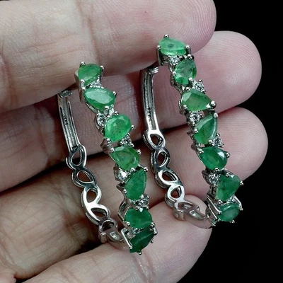 Brincos de prata esterlina 925 esmeralda pera 5x3mm topázio joias de pedra preciosa natural - Imagem 1 de 4