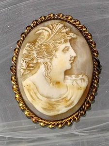 Antiguo broche camafeo tallado a mano busto mujer para restauración tono dorado - Imagen 1 de 16