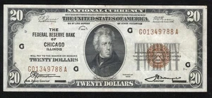 ⭐⭐ 1929 $20 CHICAGO FRBN FEDERAL RESERVE BANK NOTE Fr 1870-G 49788 - Picture 1 of 2