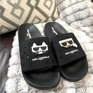 Karl Lagerfeld Paris Icon Slides Negro Karl & Choupette Elástico Mujer Talla 6 - Imagen 1 de 5