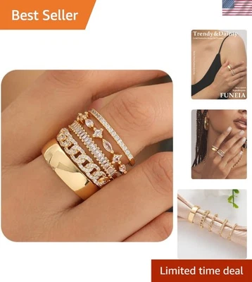 Delicados anillos apilables de oro para mujer - Juego de circonitas enchapadas en oro de 14K (talla 7) Foto 1 de 4