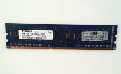 Módulo de memoria de escritorio Elpida 🔧 2 GB DDR3-1333 (PC3-10600U) - HP 497157-888 🟥 ☆ Foto 1 de 2