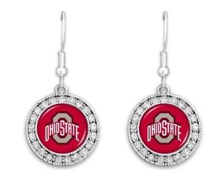 47282 Pendientes redondos de diamantes de imitación Buckeyes de la Universidad Estatal de Ohio - Imagen 1 de 1