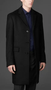 Authentic NEW Black Men BURBERRY HEYSHAM Wool / Cashmere Long Coat 48 US XL XXL - Picture 1 of 14