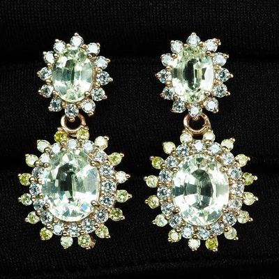 925纯银耳环发光石灰黄色蓝宝石椭圆形13克拉手工制作 — 第 1/4 张图片