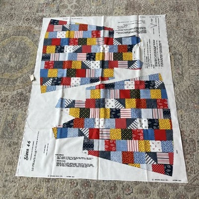 Springs Vtg Girls Sz 4-6 Faux Patchwork Dress Jumper Cut & Sew Cotton Fabric 70s - Image 1 of 4