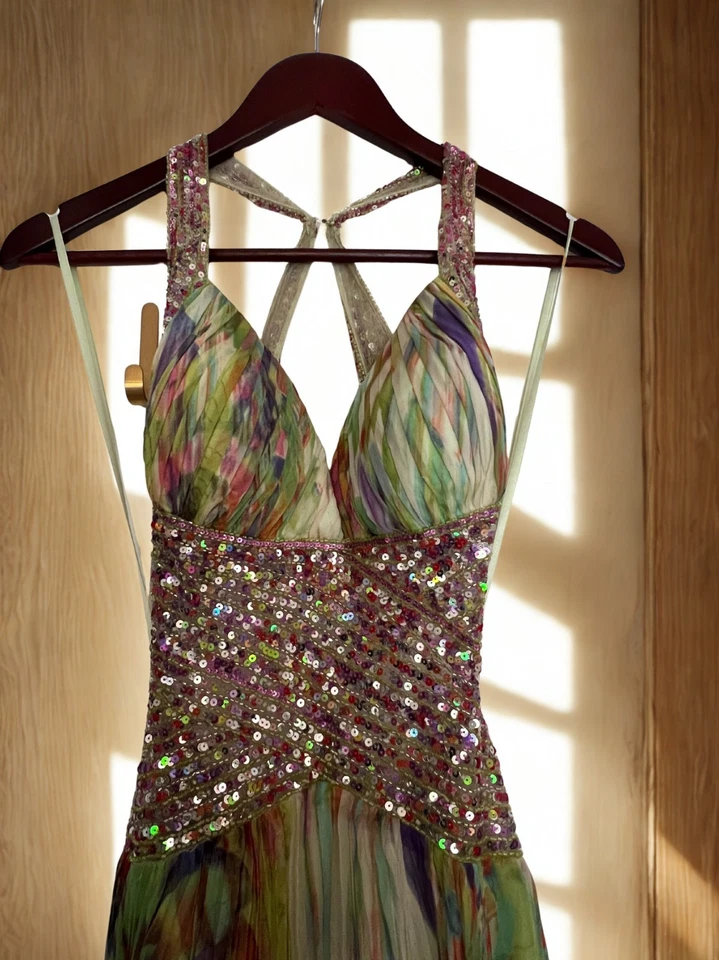 Jovani Beaded Floral Formal Evening Gown Size 2  Silk Multicolor Holiday Party - Image 1 of 4