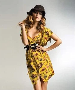 Jean Paul Gaultier Bustierkleid Seide Crepe de Chine Gelb Blumen 42 IT - Bild 1 von 12