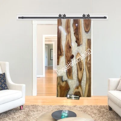 Epoxy Resin Door, Walnut Wooden Door, Custom Size Live Edge Hanging Wooden Door - Image 1 of 4