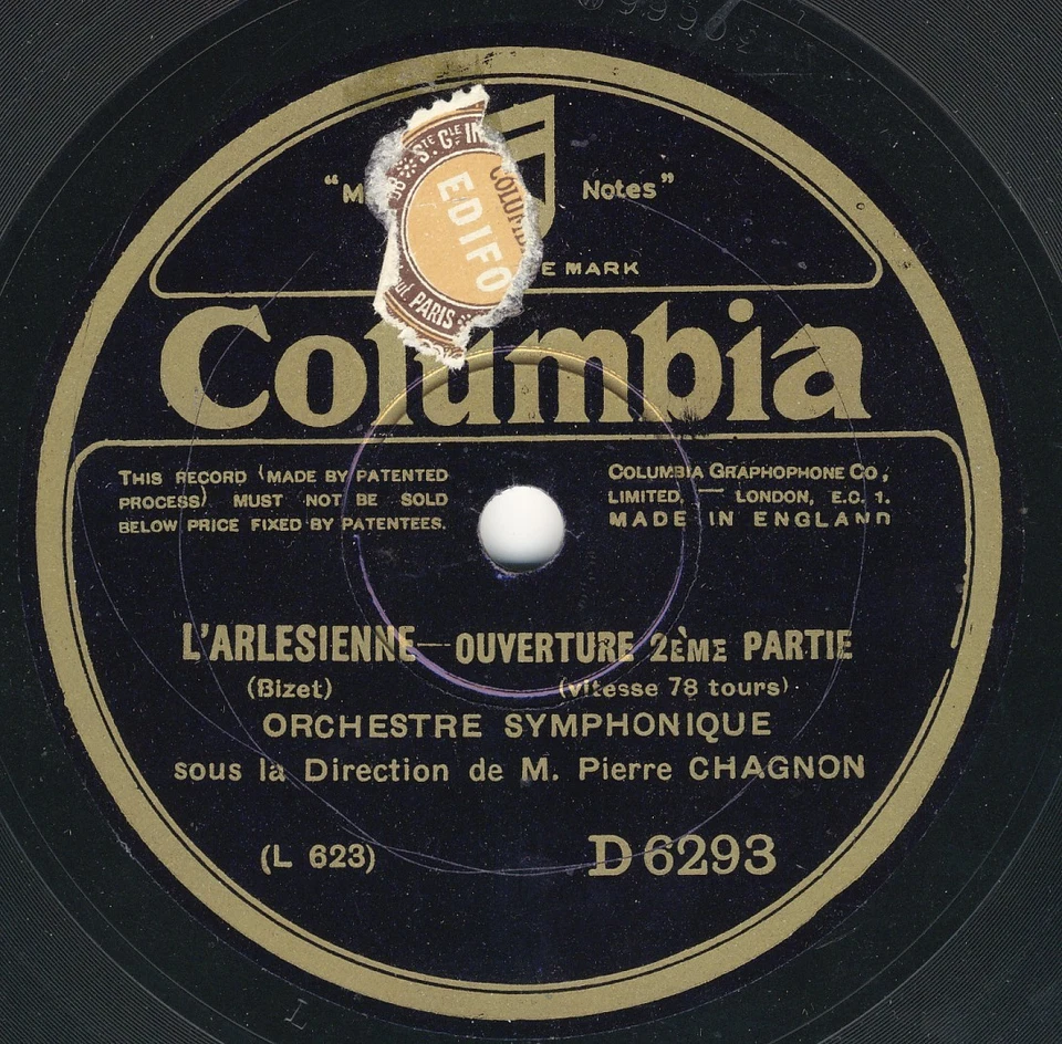 Georges Bizet: L'Arlesienne Overture    Pierre Chagnon   Odeon 78 rpm - Image 1 of 1