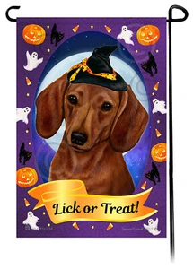 Halloween Garden Flag - Shorthaired Red Dachshund - Picture 1 of 1