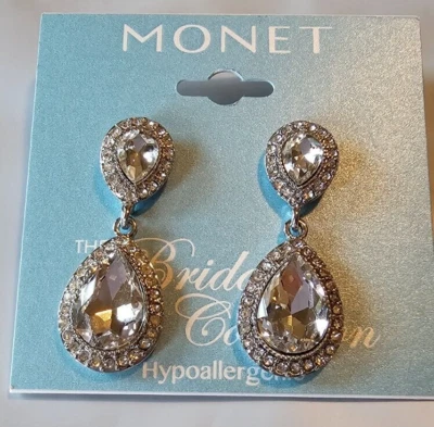 Свадебная коллекция Моне висячие серьги с прозрачными камнями двойная капля - Изображение 1 из 2