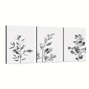 3pcs Eucalyptus Art Painting In Grey Colors Canvas Unframed - Foto 1 di 9
