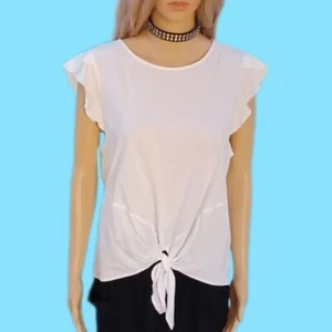 top casual donna nuovo Ann Taylor Loft L bianco manica a volant - Foto 1 di 6