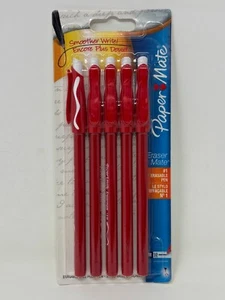 5 Stück Paper Mate Eraser Mate Radierbarer Kugelschreiber Mittlere Spitze Rote Tinte 1,0 mm - Bild 1 von 2