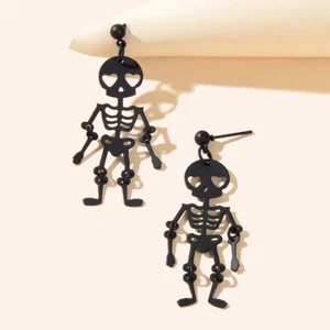 Black Skeleton Punk Party Earrings Gothic Hip Hop Jewellery Skull Bone Earrings - Picture 1 of 3