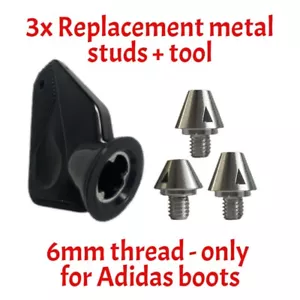3x Replacement Metal SG Studs and key tool for Adidas Football Boots 6mm thread - Picture 1 of 10