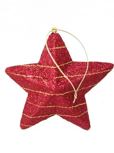 (01762-33908) LOTE 2 COLGANTES ADORNO NAVIDAD CHRISTMAS ESTRELLA ROJA CON DORADO - Foto 1 di 3