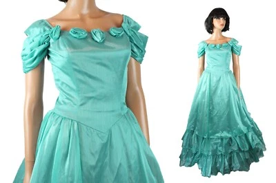 Vestido de graduación años 80 5 XS Jrs S vintage largo brillante aguamarina gasa vestido Southern Belle Foto 1 de 4