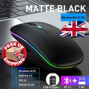 RGB Wireless Gaming Mouse - Rechargeable Silent USB, PC/Laptop UK - Picture 1 of 6
