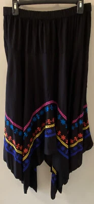 Hazel Negro Con Colorido Bordado Boho Pañuelo Festival Falda Talla XL con Etiquetas Foto 1 de 4