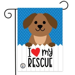 RESCUE dog GARDEN FLAG I Love my RESCUE double sided Yard decor - Picture 1 of 3