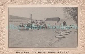 Keuka Lake NY - STEAMER STEUBEN AT KEUKA DOCK - Postcard Finger Lakes - Picture 1 of 2