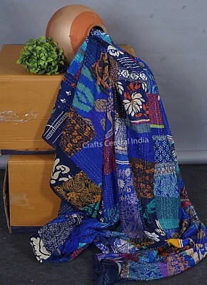 Edredón de seda hecho a mano edredón indio kantha edredón cubierta de cama manta boho Foto 1 de 2