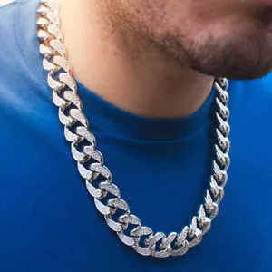 Simulierte Cz Diamond Miami Kubanisches Glied Kette Halskette 18 Karat Weißgold Eis - Bild 1 von 4
