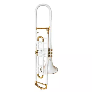 Trombone New Bb White Lacquered/Brass Finish By Zaima With Hard Case+Mouthpiece - Picture 1 of 5
