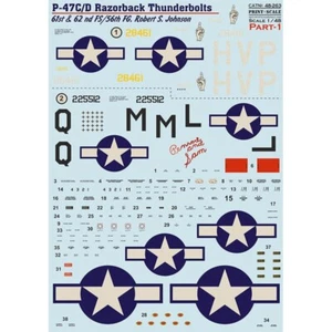 DECALCOMANIES P-47 C/D Razorback Robert S Jonson Part1 échelle 1:48 PrintScale 48-263 - Photo 1/4